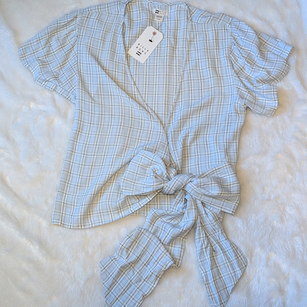 Billabong Light Blue Plaid Wrap Blouse